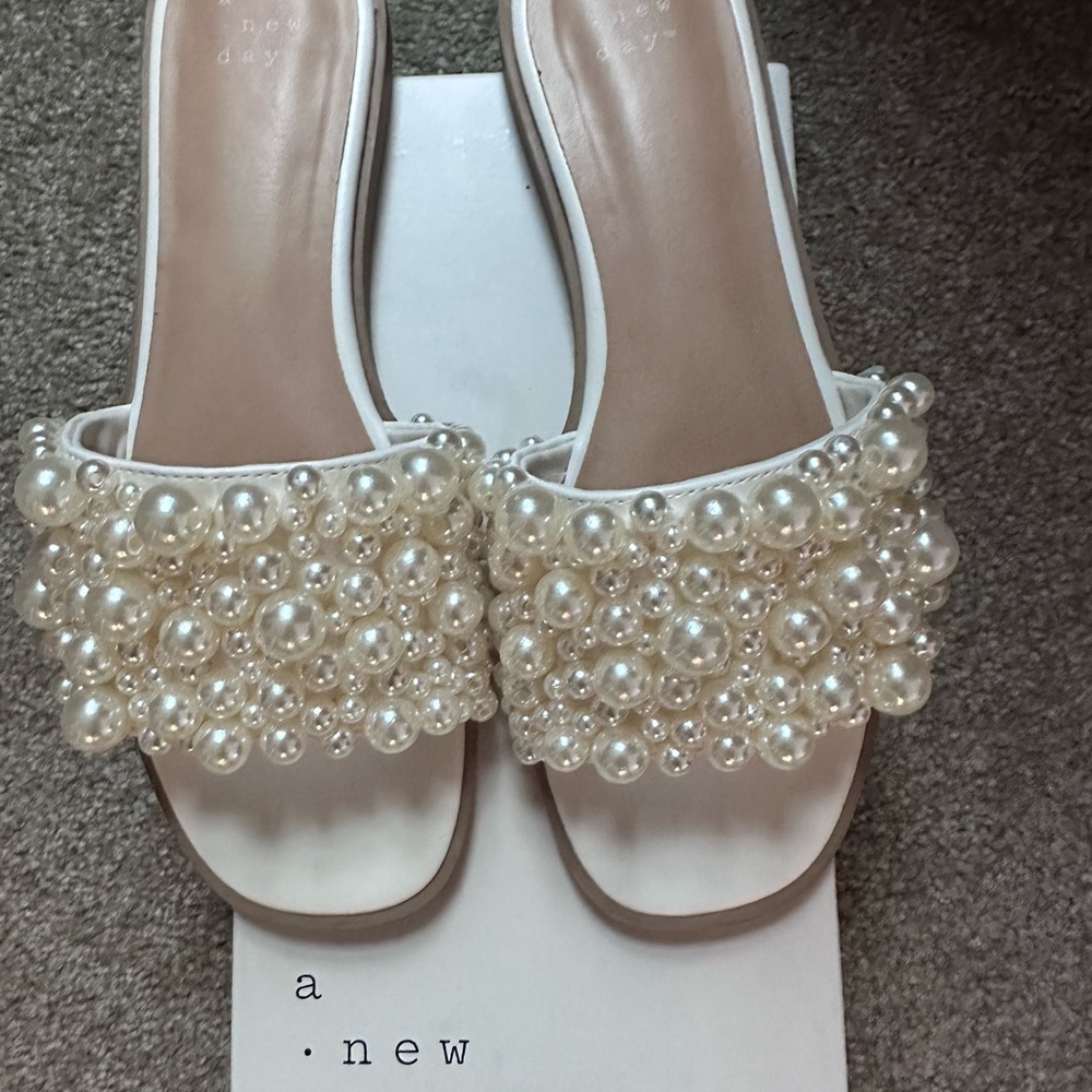 A New Day Women's Pearl Embellished White Sandals